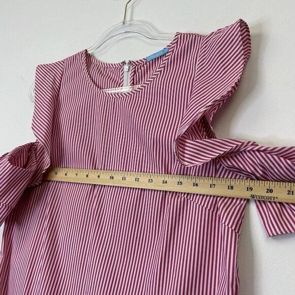 J McLaughlin Cold Shoulder Dress Womens Size Large Pink White Vertical Stripe - Picture 7 of 11